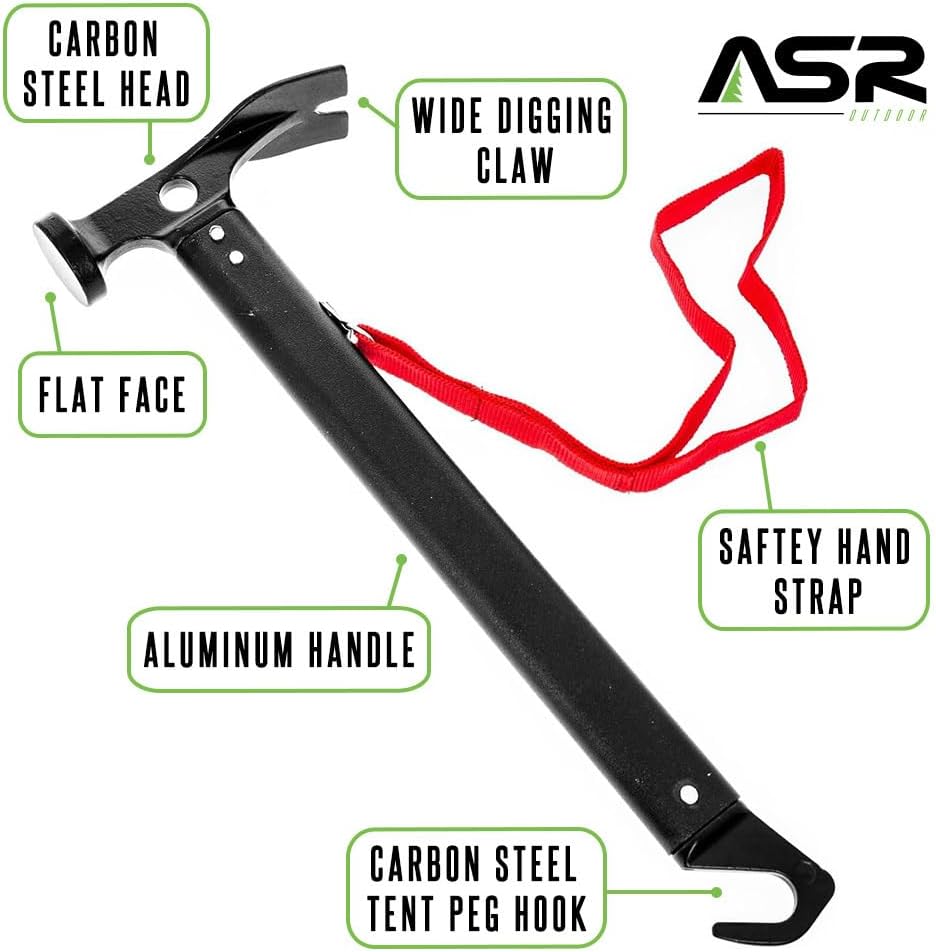 Lightweight Carbon Steel Camping Hammer with Tent Stakes Puller, 12 Inch