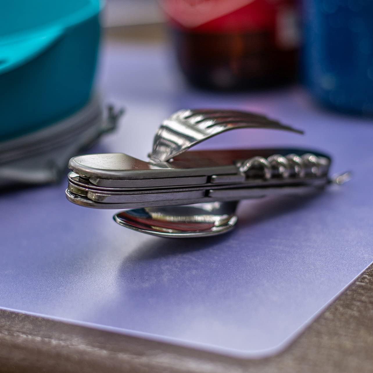 15 function small pocket utensil flatware spoon fork knife camping