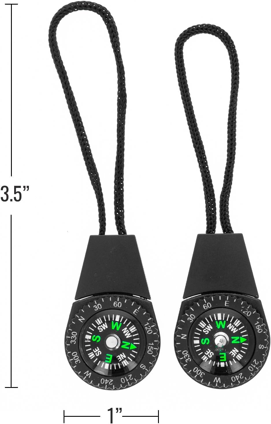 2pk Zipper Pull Mini Compass