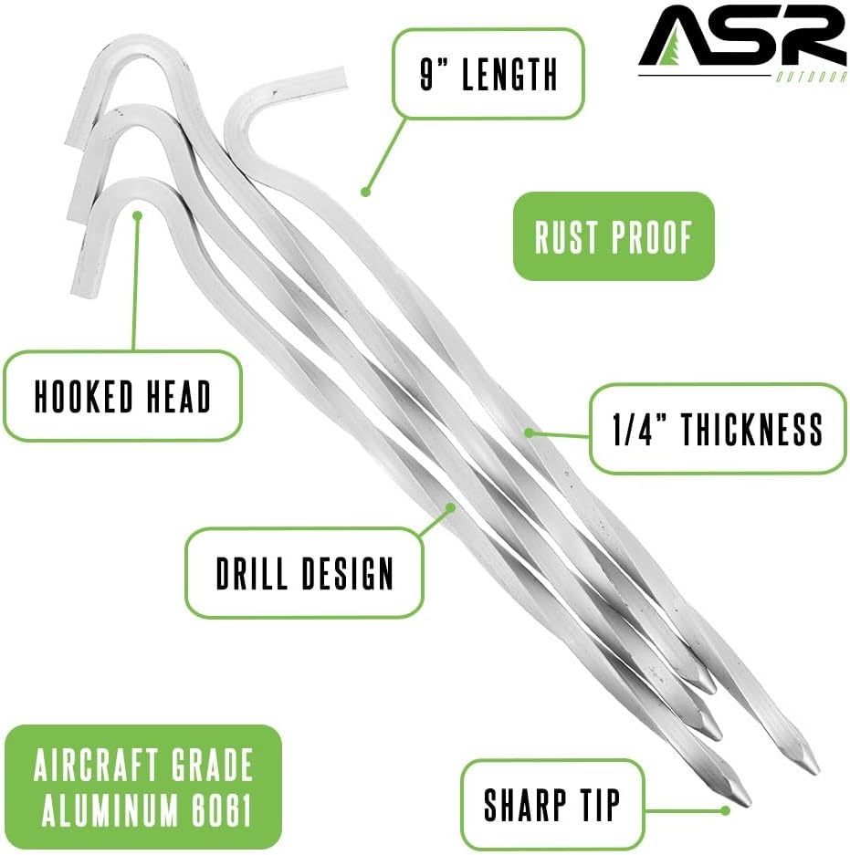 4pk Aluminum Screw in Tent Stakes, 9 Inch
