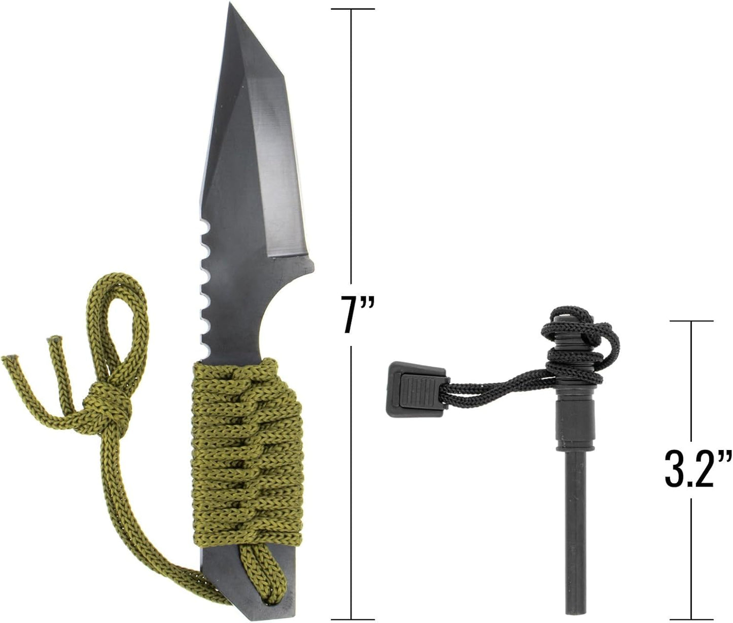 Small paracord blade with fire starter flint survival knife