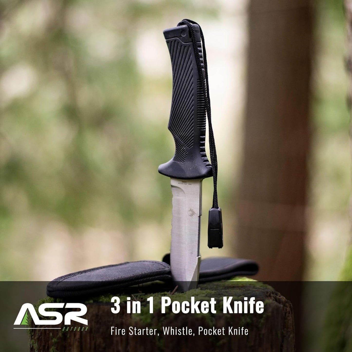 4 in 1 camping survival multitool that has a fire starter and knife