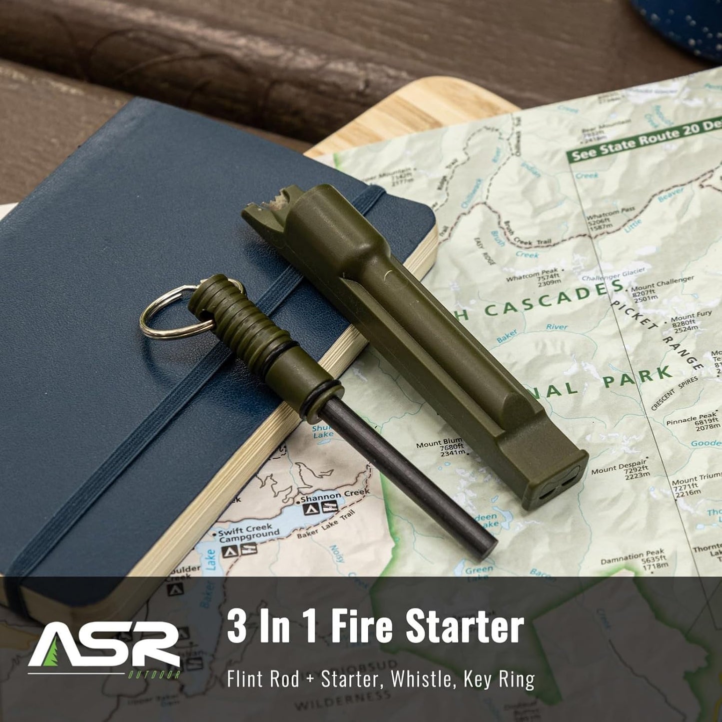 4 in 1 flint and steel starter pack with whistle