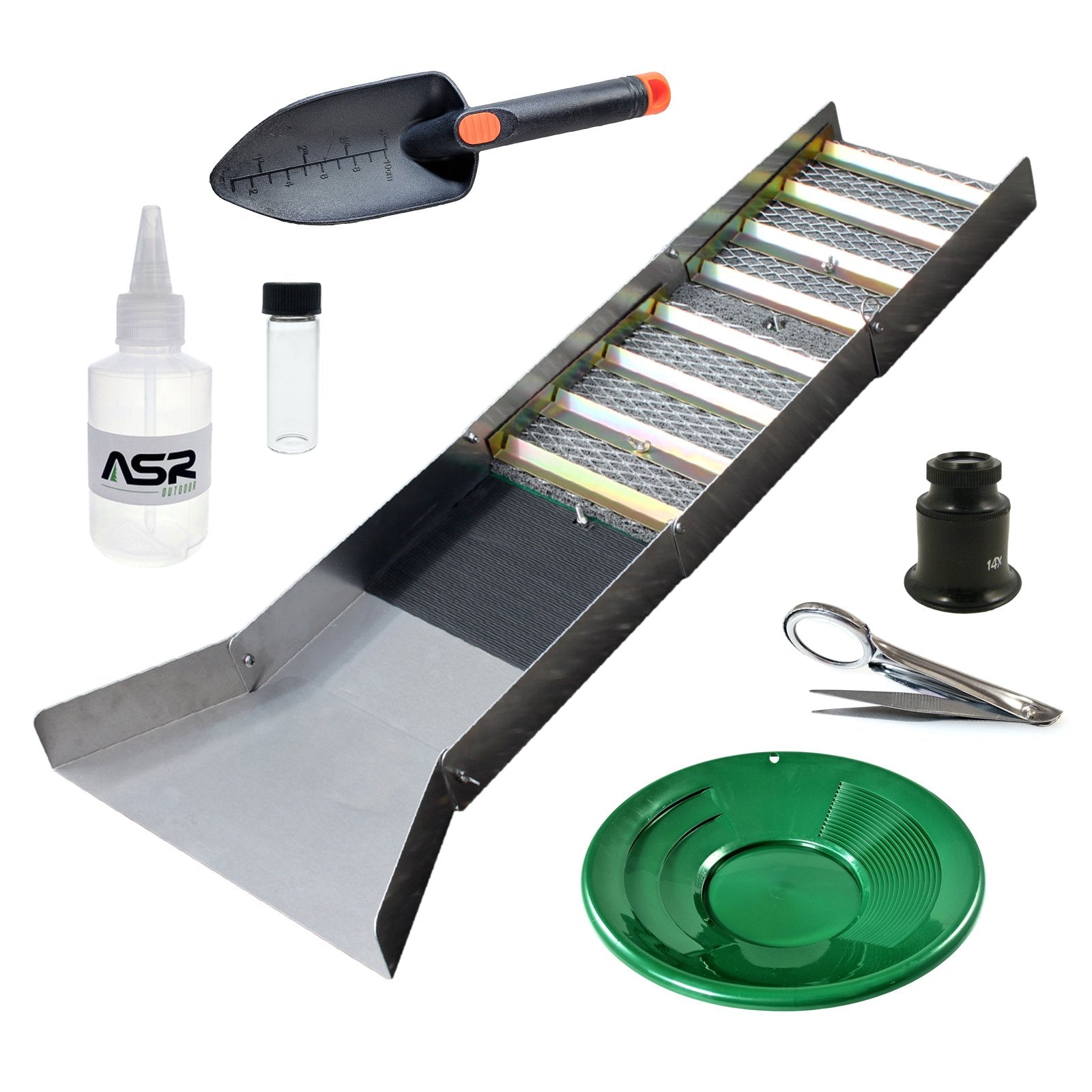 7pc Beginner Sluice Box Gold Panning Kit with Gold Prospecting Equipment (Aluminum or Plastic)