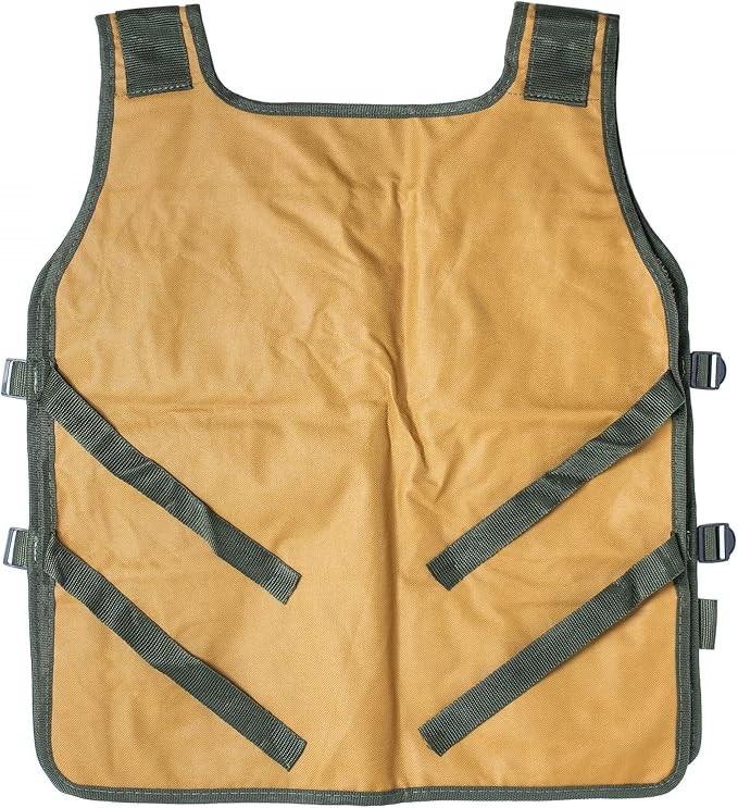 nylon fishing vest with several pockets and compartments yellow and green
