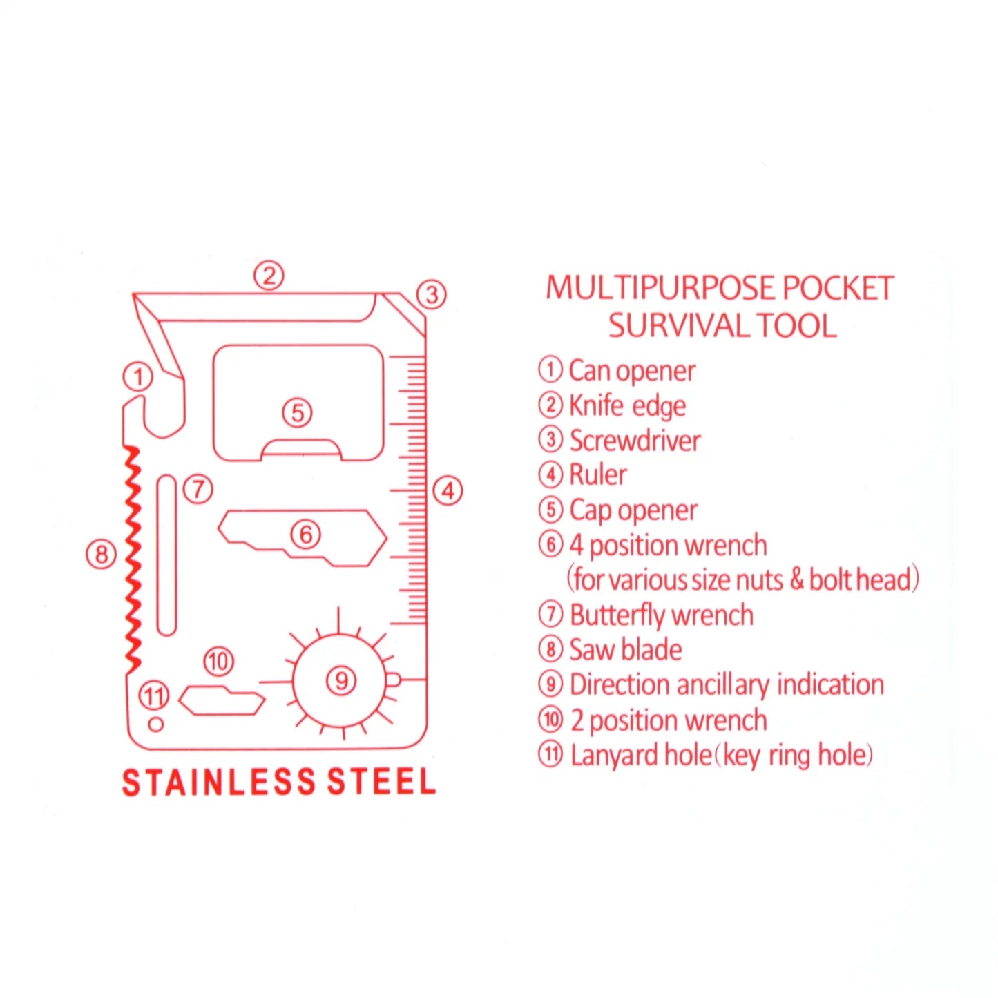 steel 11 in 1 multitool credit card with card sleeve