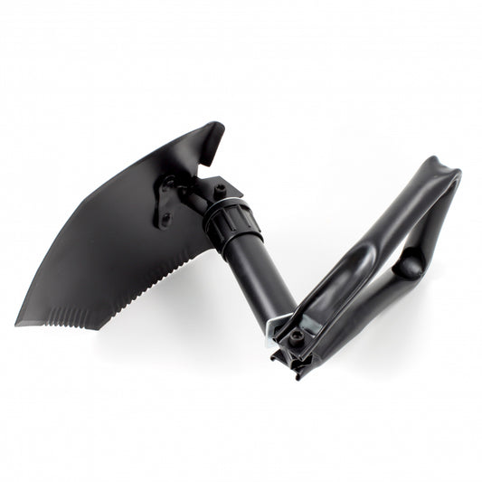 black trifold steel serrated shovel pick axe