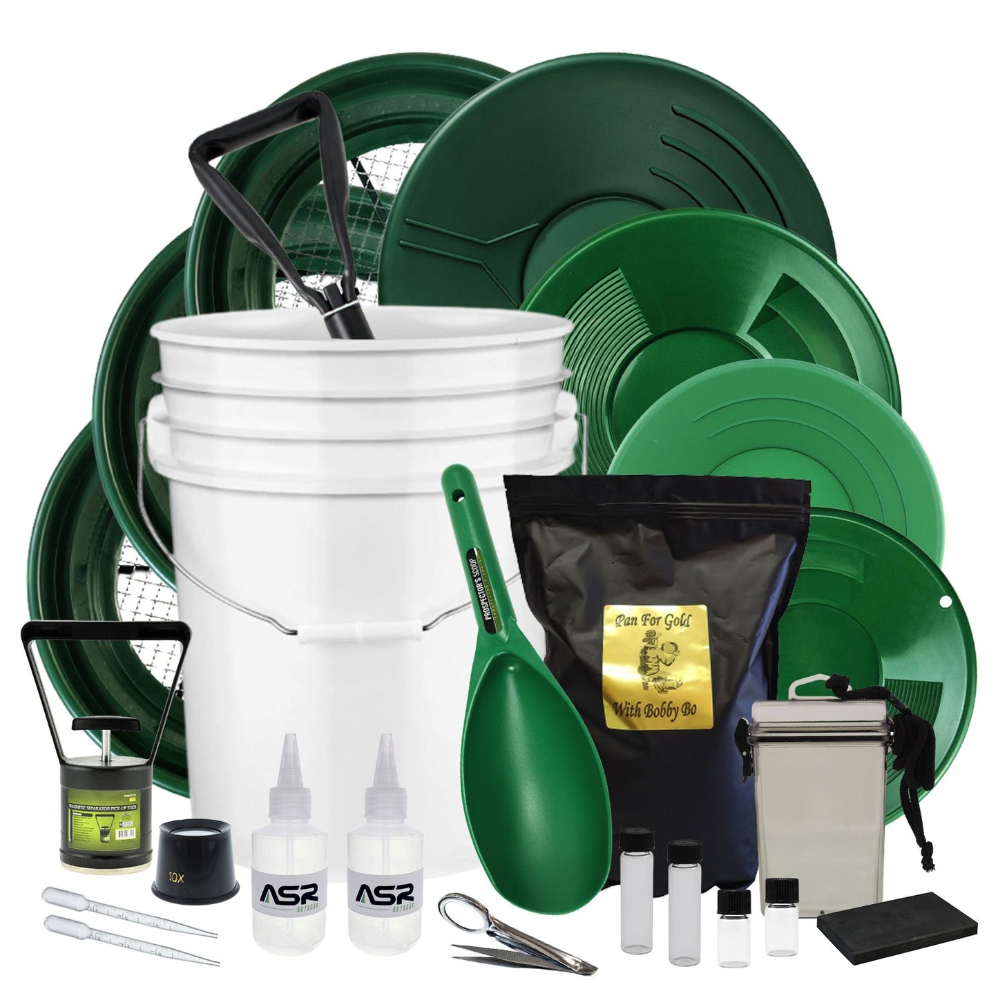 24pc gold panning kit with 5 gallon bucket and 10lbs of gold paydirt from bobbybo