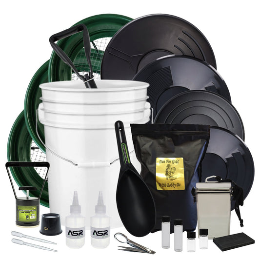 24pc gold panning kit with 5 gallon bucket and 10lbs of gold paydirt from bobbybo