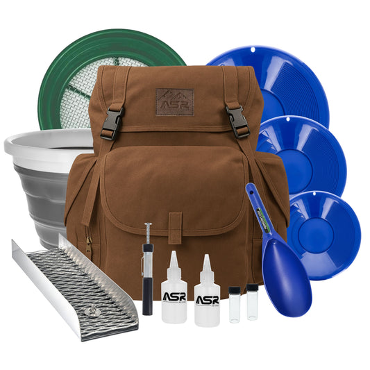 13pc Portable Gold Panning Kit with Collapsible Bucket, Mini Aluminum Sluice Box and 30L Backpack (4 Colors)