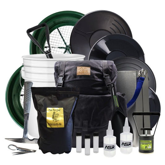 10lbs of gold paydirt in a gold panning kit that includes all of the tools needed to pan for gold