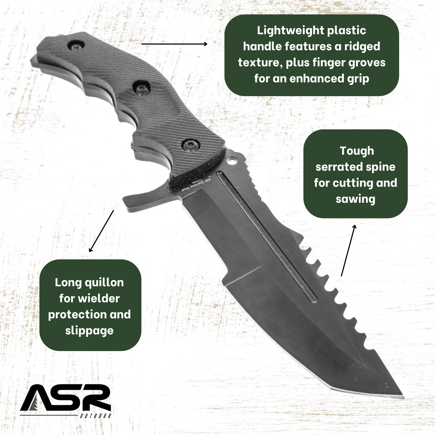 huntsman all black tactical knife with sheath
