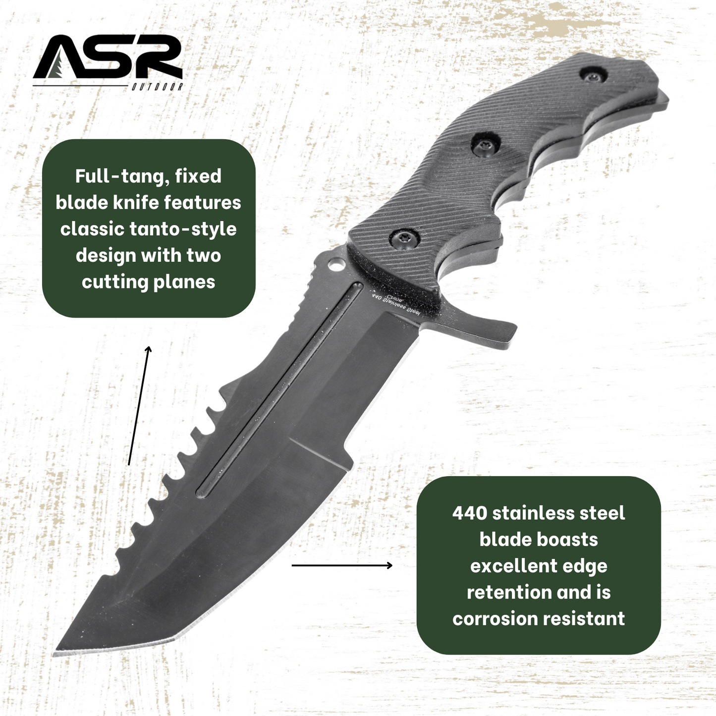 huntsman all black tactical knife with sheath