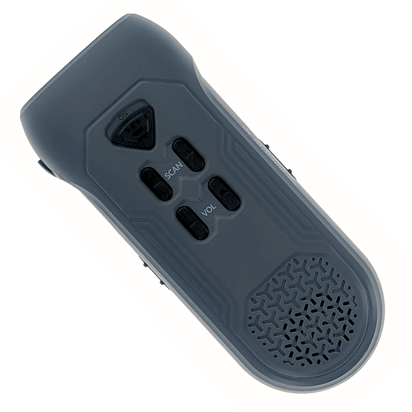 Gray handheld device with control buttons on a white background