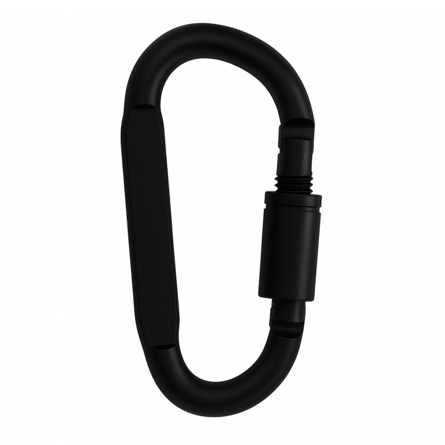 Black carabiner on a white background