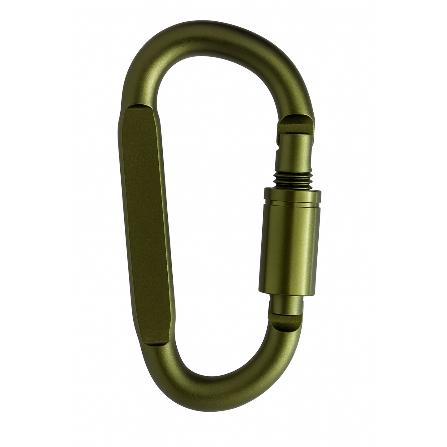 Green carabiner on a white background