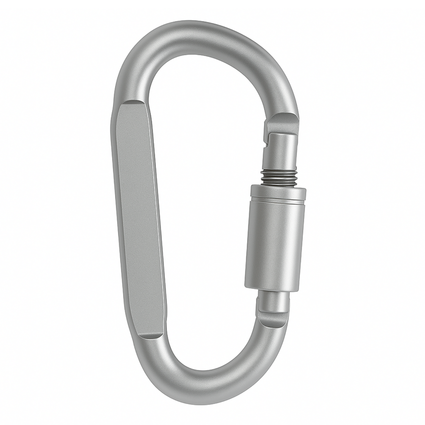 Silver carabiner on a white background
