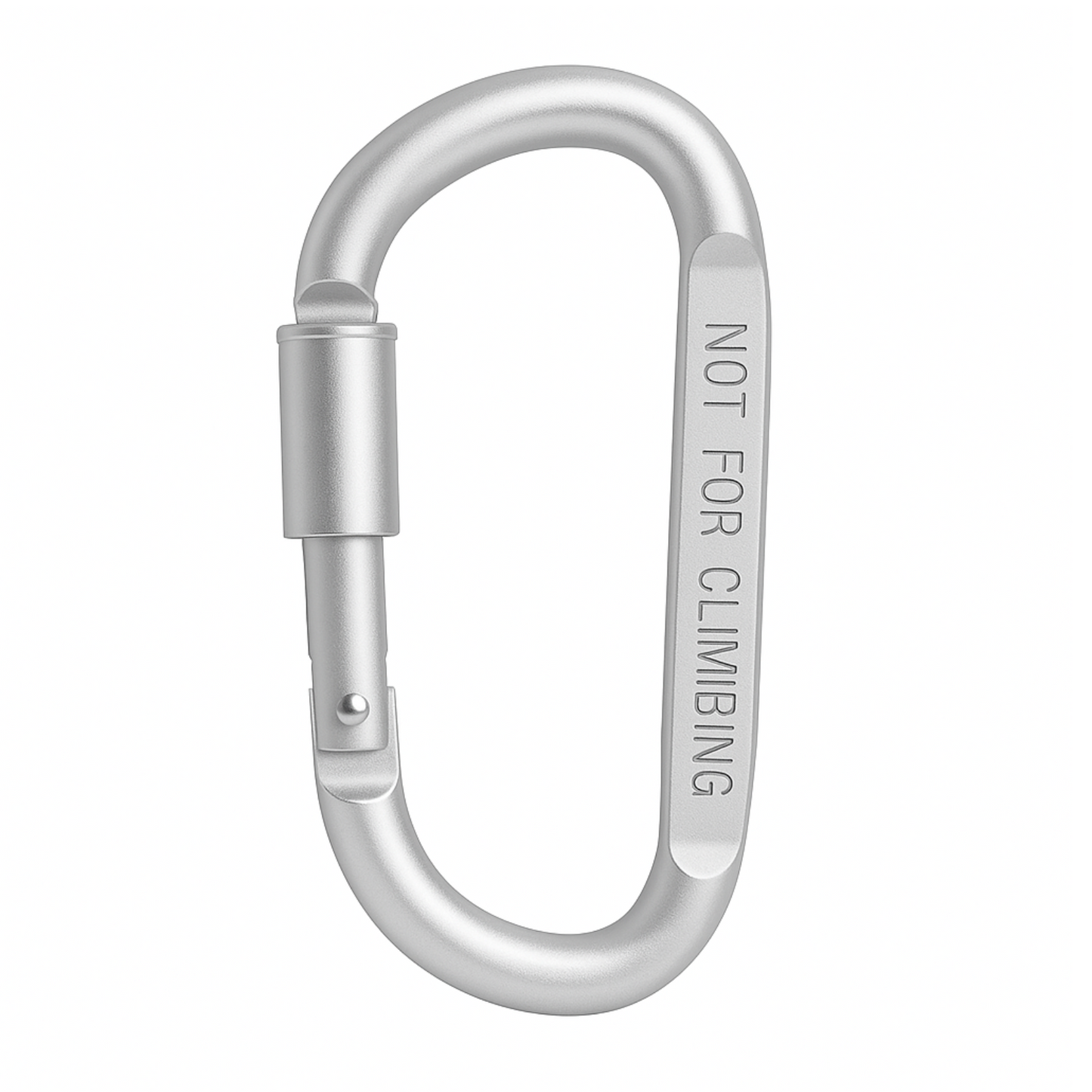 Silver carabiner with 'Not for Climbing' text on a white background