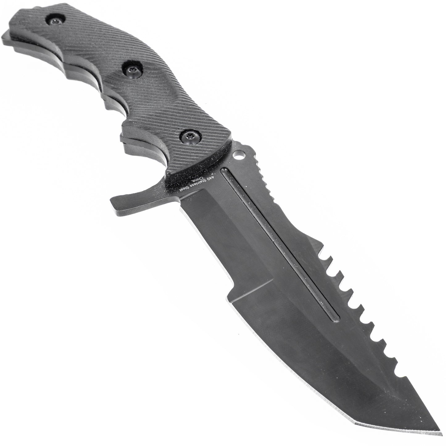 huntsman all black tactical knife with sheath