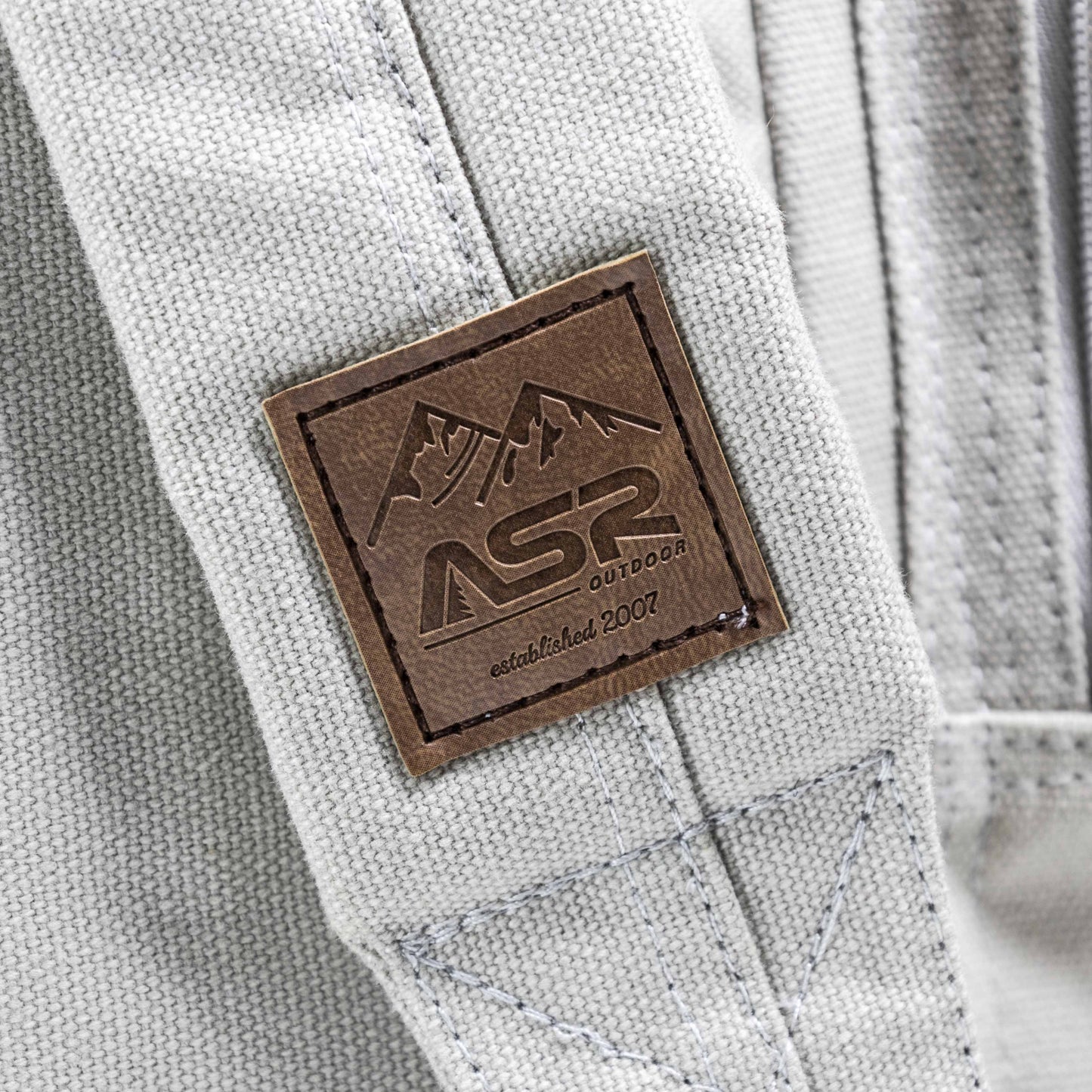 close detailed shot of ASR Outdoor's logo on a backpack