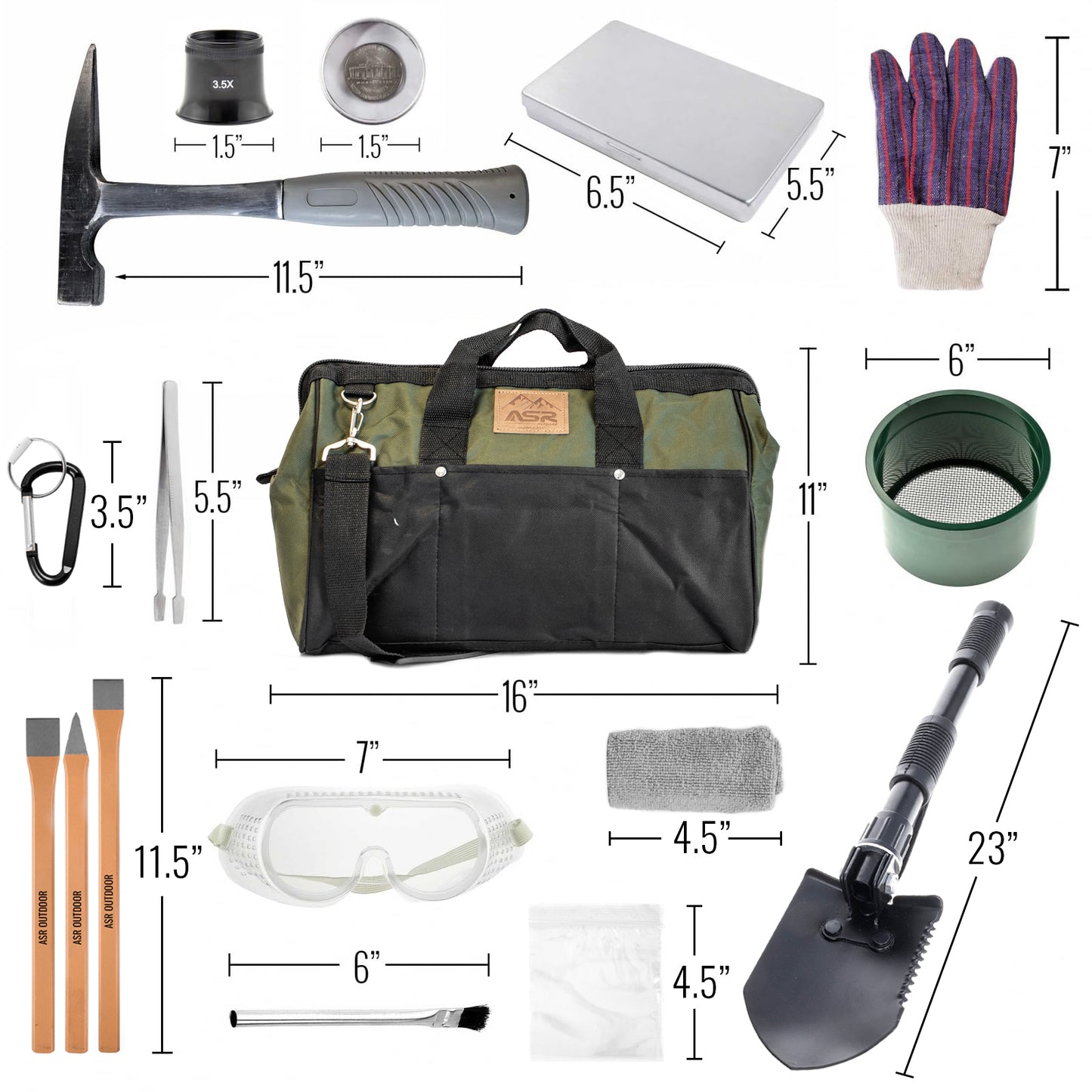 Chisel set with rock hounding backpack