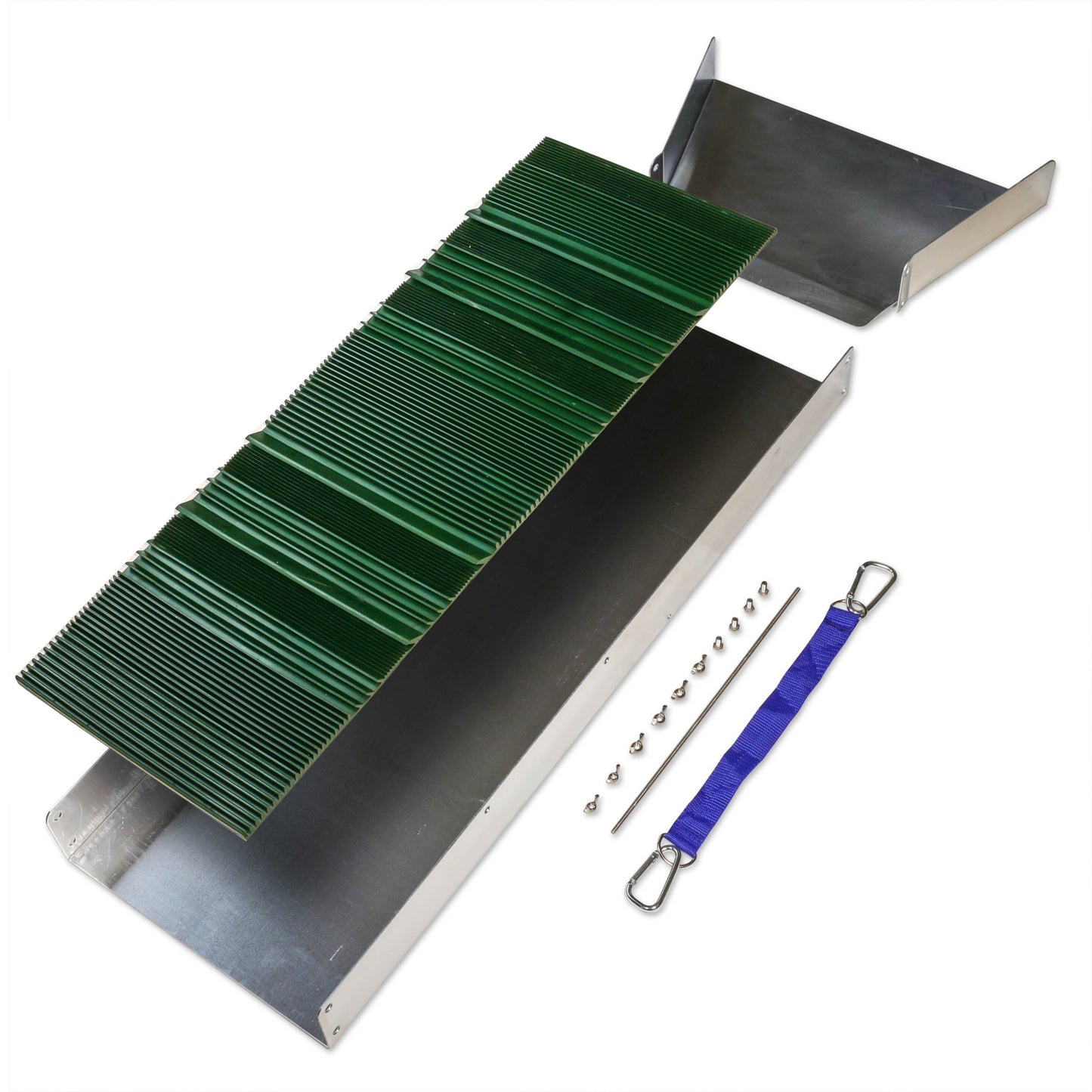 34 inch alumninum sluice box with rubber matting tpr riffle mat gold prospecing panning equipment