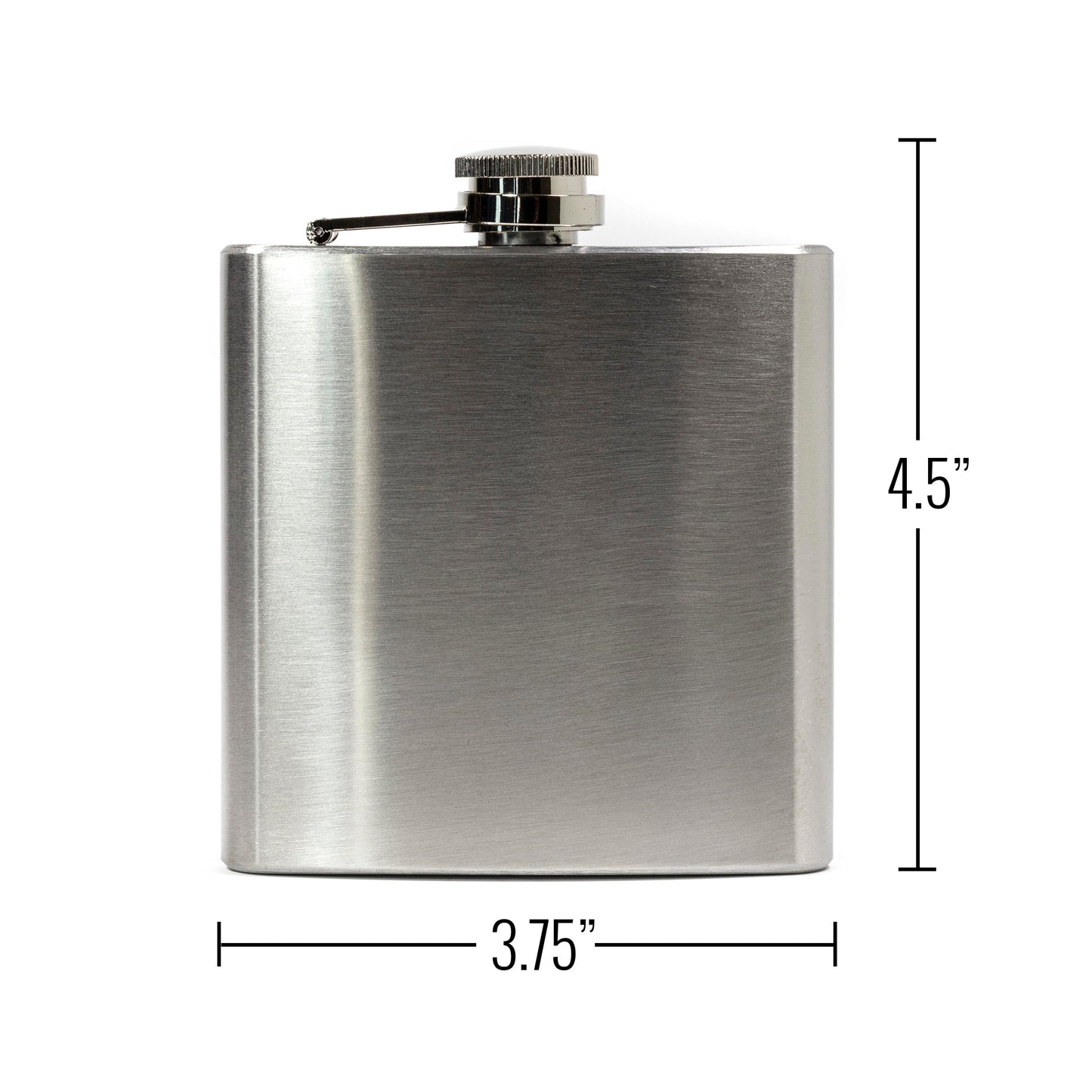 Compact 6oz Stainless Steel Hip Flask with 4.5 inch height and 3.75 inch width