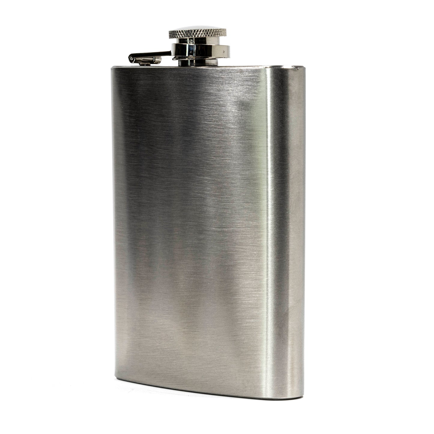 Stainless steel flask on a white background