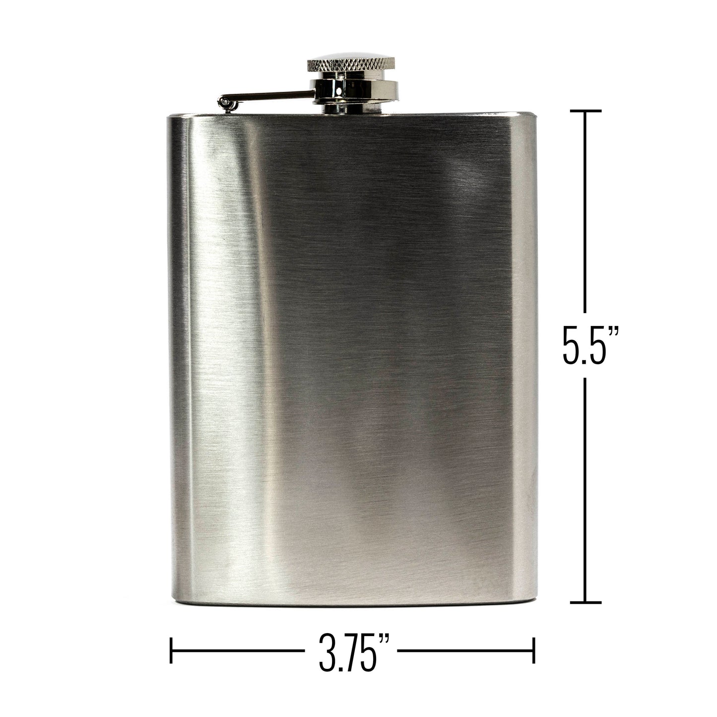 Stainless Steel Hip Flask 8oz, compact 5.5 inch height by 3.75 inch width