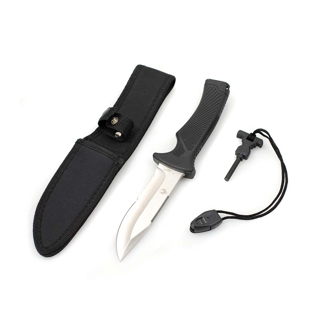 3 in 1 camping survival multitool that has a fire starter and knife