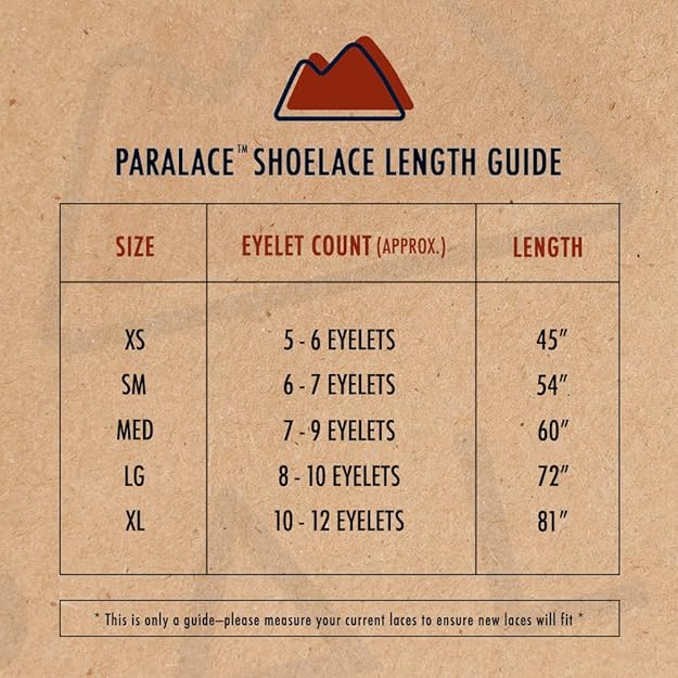Paralace shoelace length guide on a brown background
