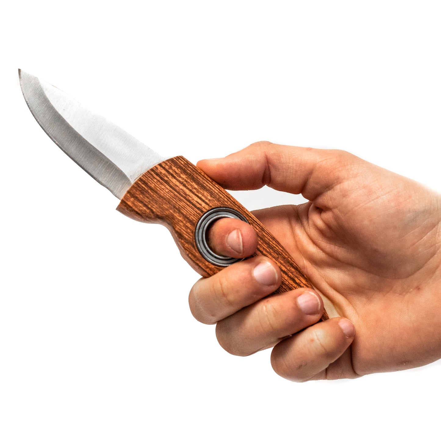 7.5 Inch Drop Point Fixed Blade Knife with Finger Hole with Spin Bearings and Sheath, Brown
