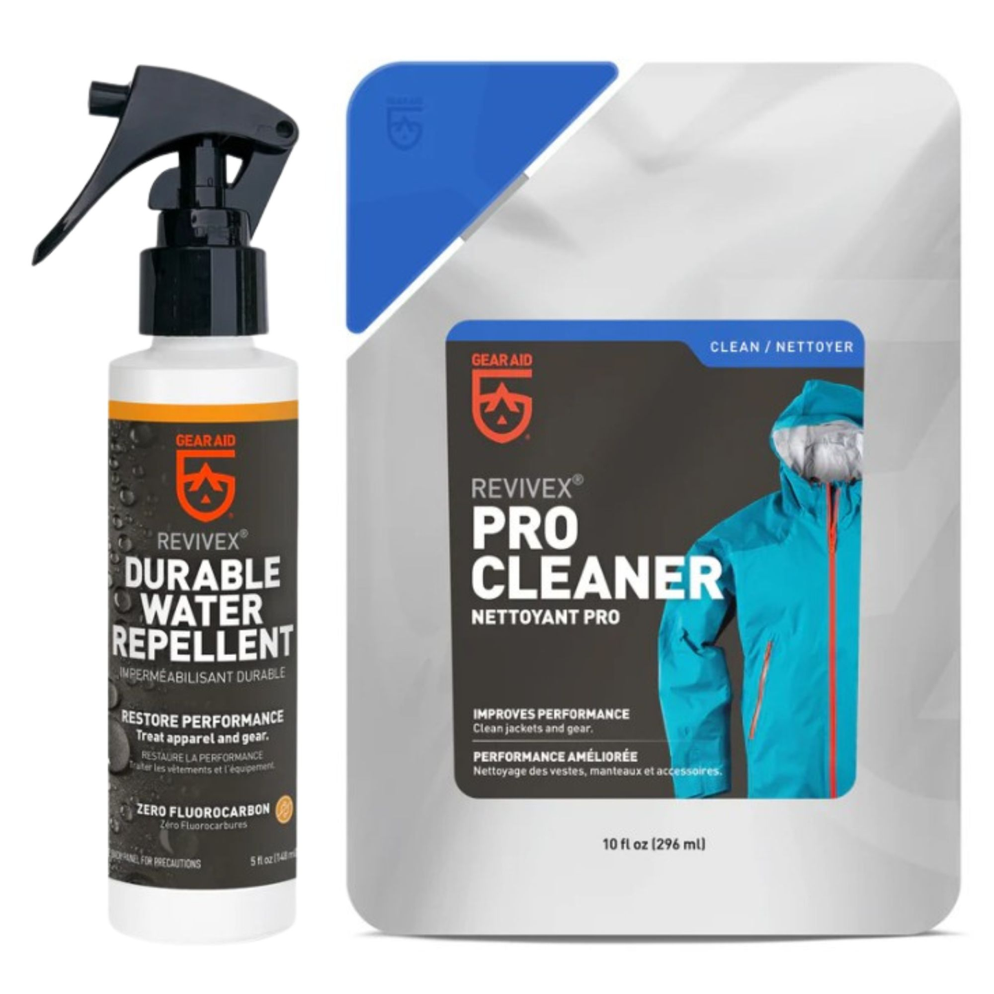 GEAR AID Care Kit with Revivex Pro Cleaner and Revivex Durable Water Repellent Spray, Clear, 10 oz Pack & 10 oz Pack
