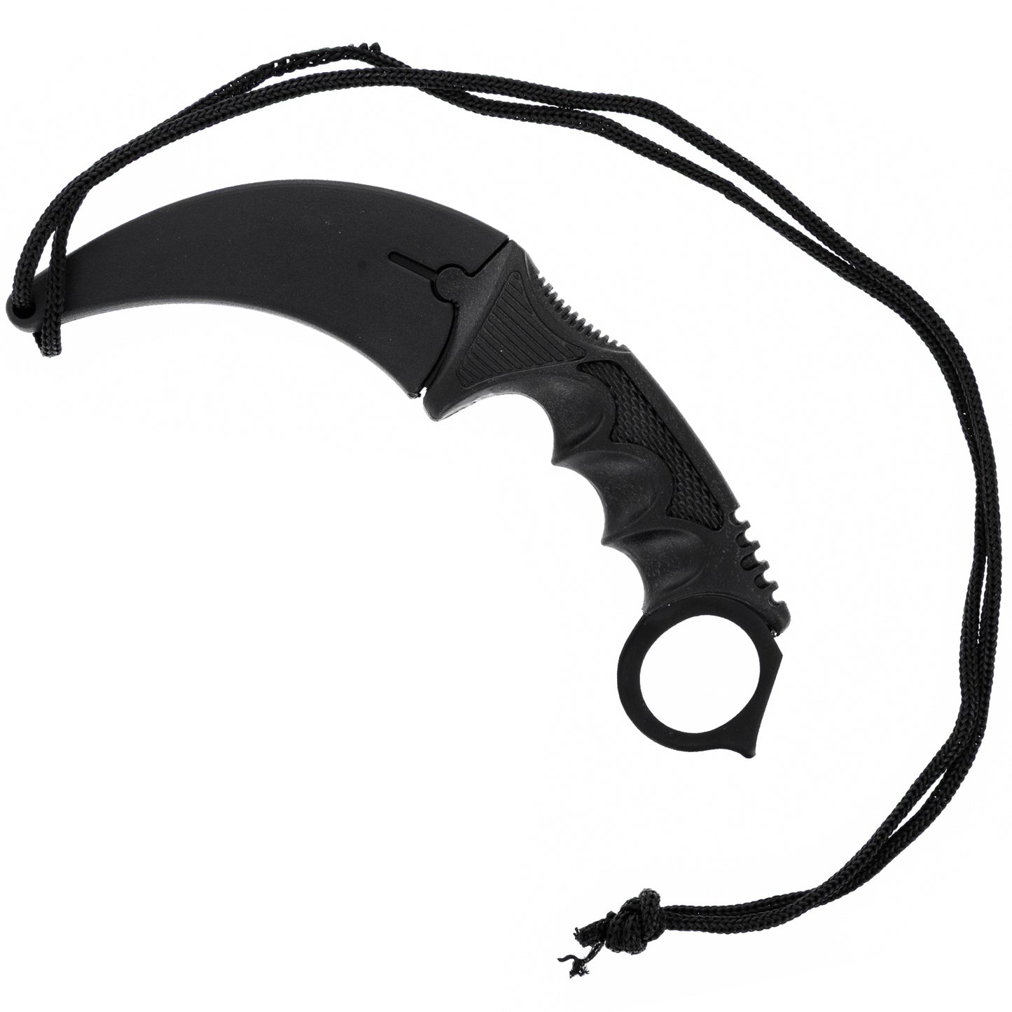 All black karambit curved blade knife handle made to fit hand
