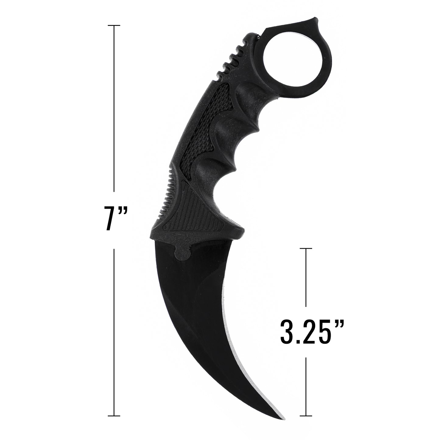 All black karambit curved blade knife handle made to fit hand