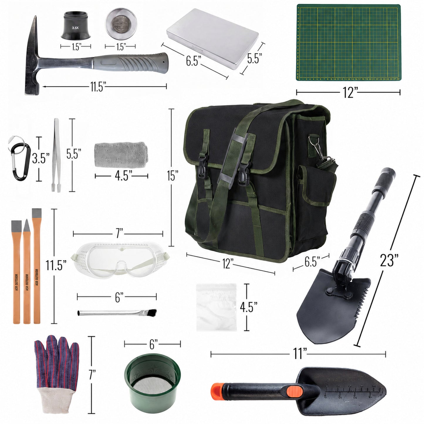 38pc Deluxe Geology Rock Hounding Kit with Mining Tools and Carry Bag