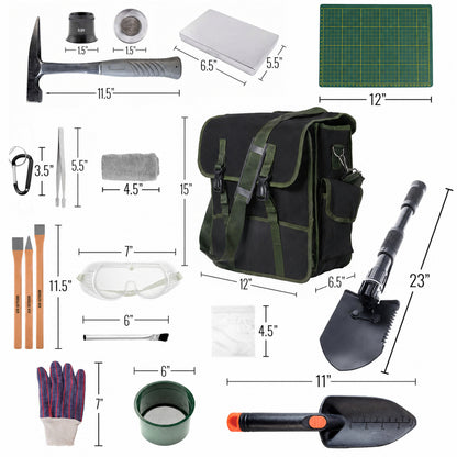 38pc Deluxe Geology Rock Hounding Kit with Mining Tools and Carry Bag