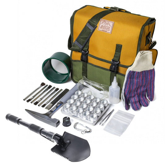 38pc Deluxe Geology Rock Hounding Kit with Mining Tools and Musette Carry Bag