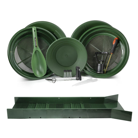 16pc Traditional Sluice Box Finishing Gold Panning Kit with Classifier Screens, Green