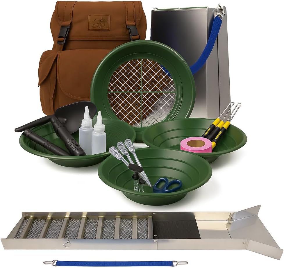 24pc Deluxe 50 Inch Aluminum Folding Sluice Box Gold Panning Kit with 30L Backpack