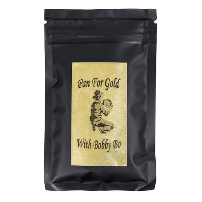 Bobby Bo guaranteed gold panning paydirt bags in 3oz, 1lb, 3lb, and 10lb sizes.