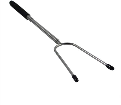 Extendable stainless steel marshmallow and BBQ fork reaching 35.5 inches.