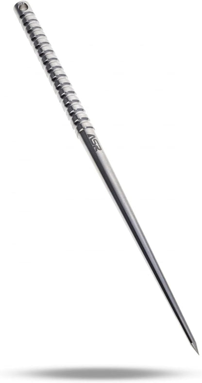 Solid titanium ice pick, 9.25 inches, with a scalloped non-magnetic handle.