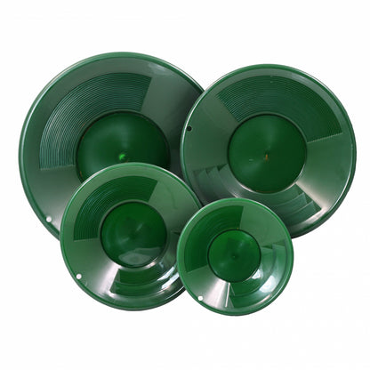 4-piece dual riffle gold pan set with micro and deep riffle zones for gold recovery.