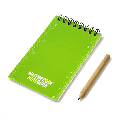 Waterproof pocket notebook with tear-proof pages and a pencil.