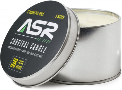 36-hour 3-wick camping survival candle in a portable box.