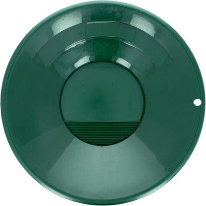 Green 10-inch dual-riffle gold pan with deep side and micro bottom riffles.