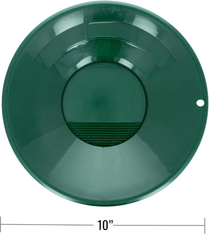 10-inch green bottom dual-riffle gold pan for prospecting (view 1).