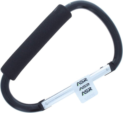 7-inch jumbo aluminum carabiner with a cushioned grip for hiking and dog walking.