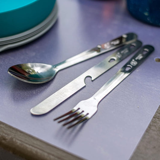 6 piece camping utencil multitool for camping dinners